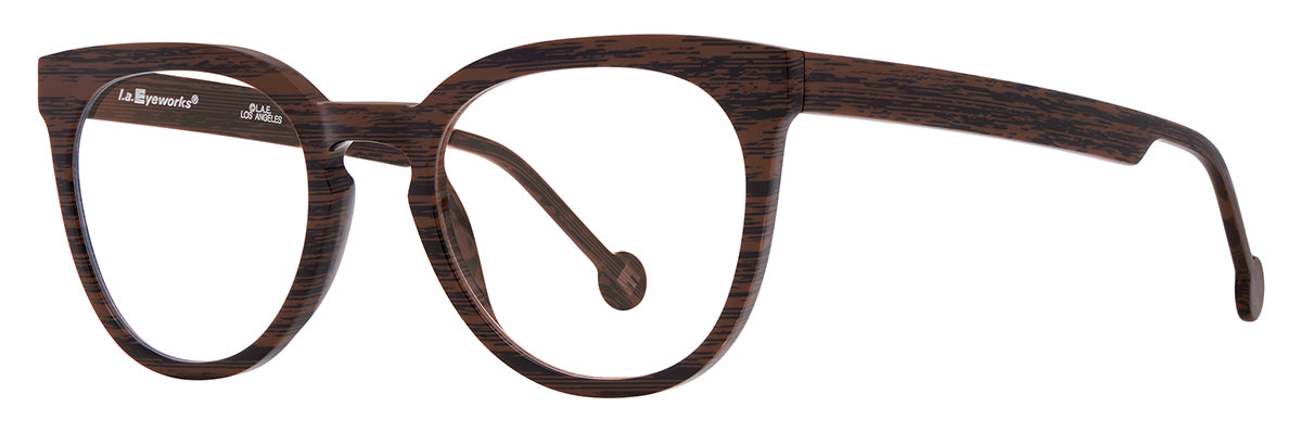 Handmade in Japan, these brown tortoiseshell-patterned L.A. Eyeworks Aberdeen eyeglasses feature round frames with a keyhole bridge.