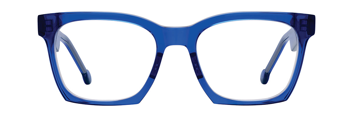 Transparent blue L.A. Eyeworks Cello acetate eyeglass frames.