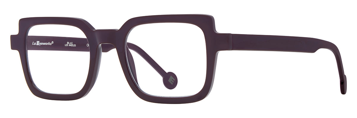 L.A. Eyeworks Klezmer dark purple, thick-rimmed square eyeglasses, handmade in Japan.