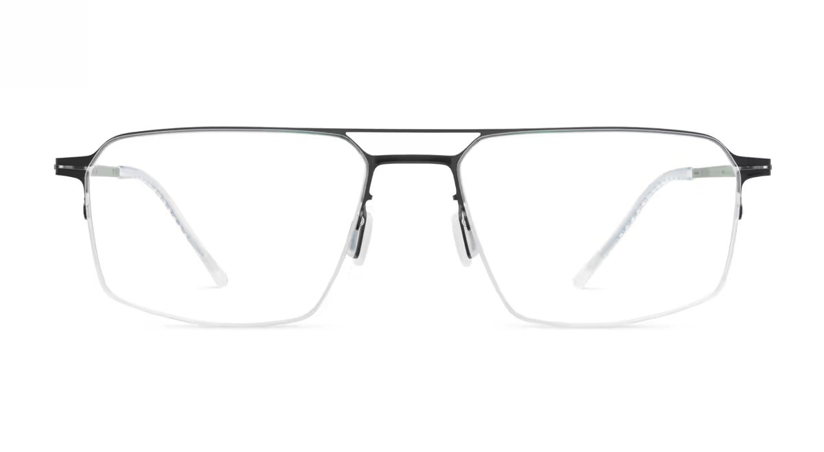 Lool Zenith rectangular semi-rimless eyeglasses featuring a lightweight design with a thin metal frame and a double bridge.