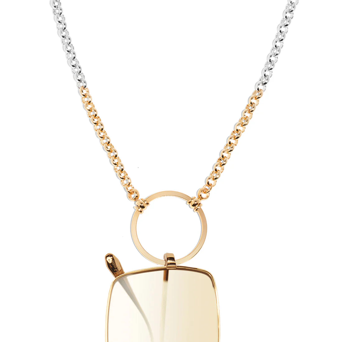 Gold necklace with a pendant on a white background