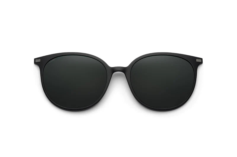 Matte black sunglasses with oversized oval lenses, shown from a top-down view on a solid white background.