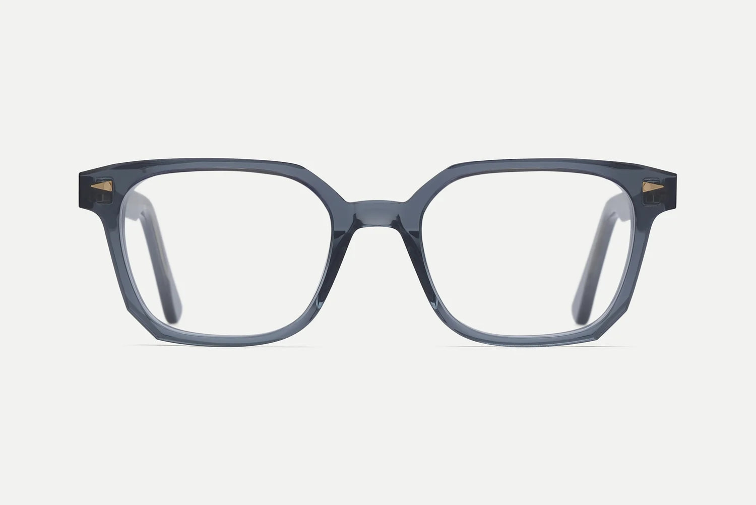 The AHLEM Houdon glasses by AHLEM are displayed on a plain white background, viewed from the front. These gray, square optical frames feature a modern, minimalist design crafted from handcrafted acetate and premium steel hardware, and come with clear lenses.