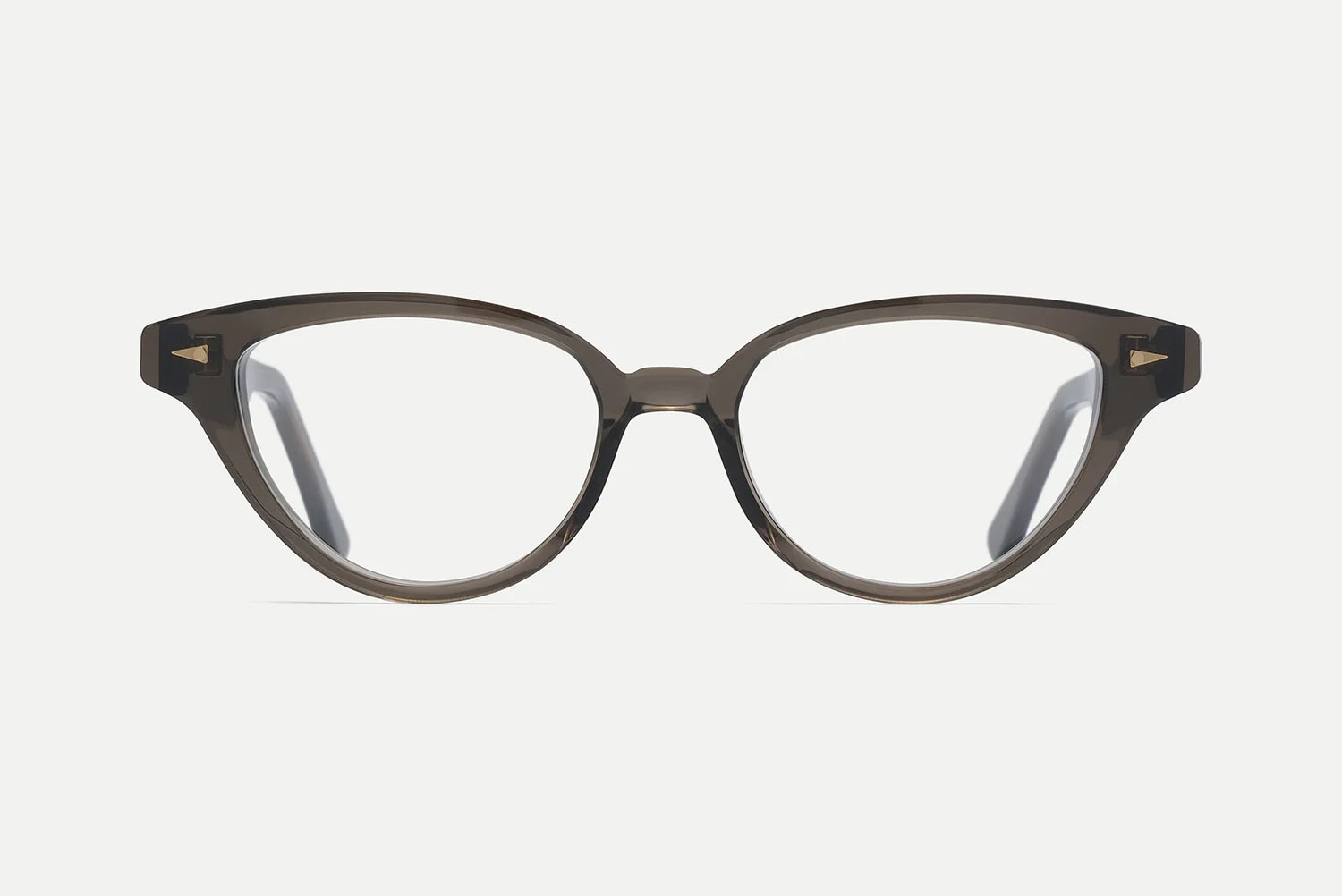 AHLEM Lilas cat-eye optical glasses by AHLEM, handcrafted in France from plant-based Italian acetate in brown, featuring clear lenses and displayed on a plain white background, facing forward.