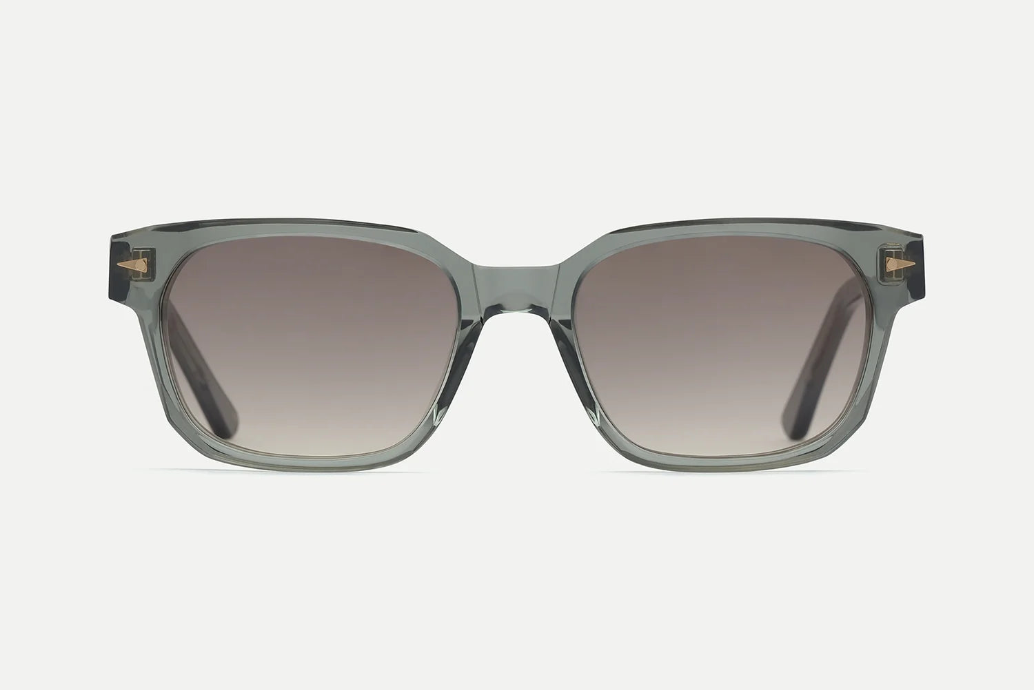 The AHLEM Sedaine sunglasses by AHLEM feature a square silhouette with gray translucent, thick rims and gradient lenses. Expertly handcrafted from Italian acetate, they provide 100% UV protection and are shown from the front against a plain white background.