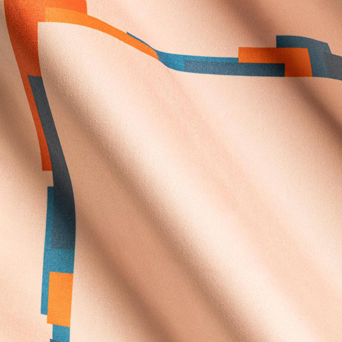 Discover the Alpagota BRIC-À-BRAC MILANAIS - LTD. ED. by Alpagota: an ultra-fine, soft beige microfiber cleaning cloth adorned with a geometric border featuring overlapping rectangles and wavy folds in blue, green, and orange—perfect for use as an eyewear or SilkTech cleaning cloth.