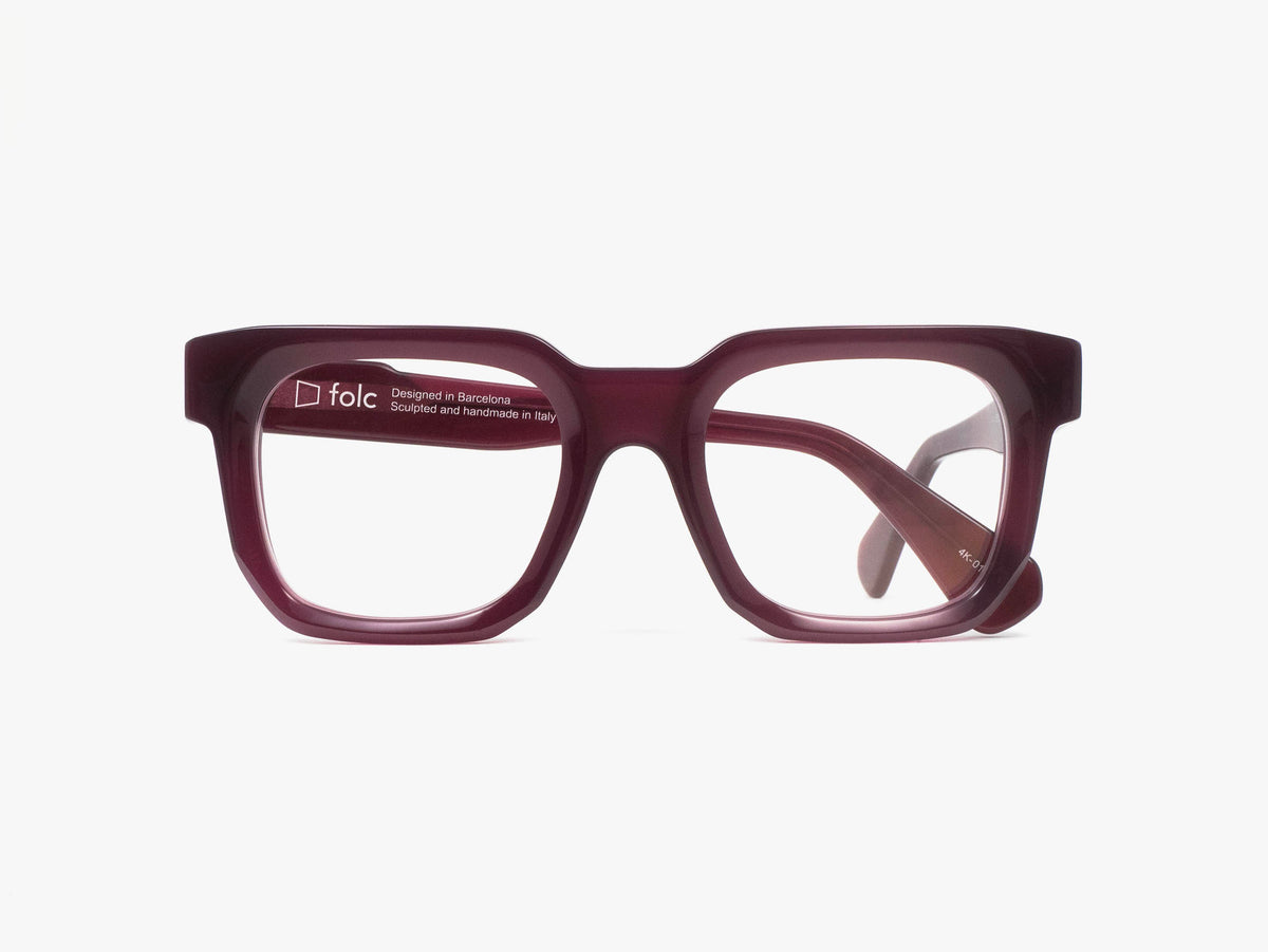Folc Biel contemporary, Italian-made acetate eyeglasses in a deep burgundy square frame.
