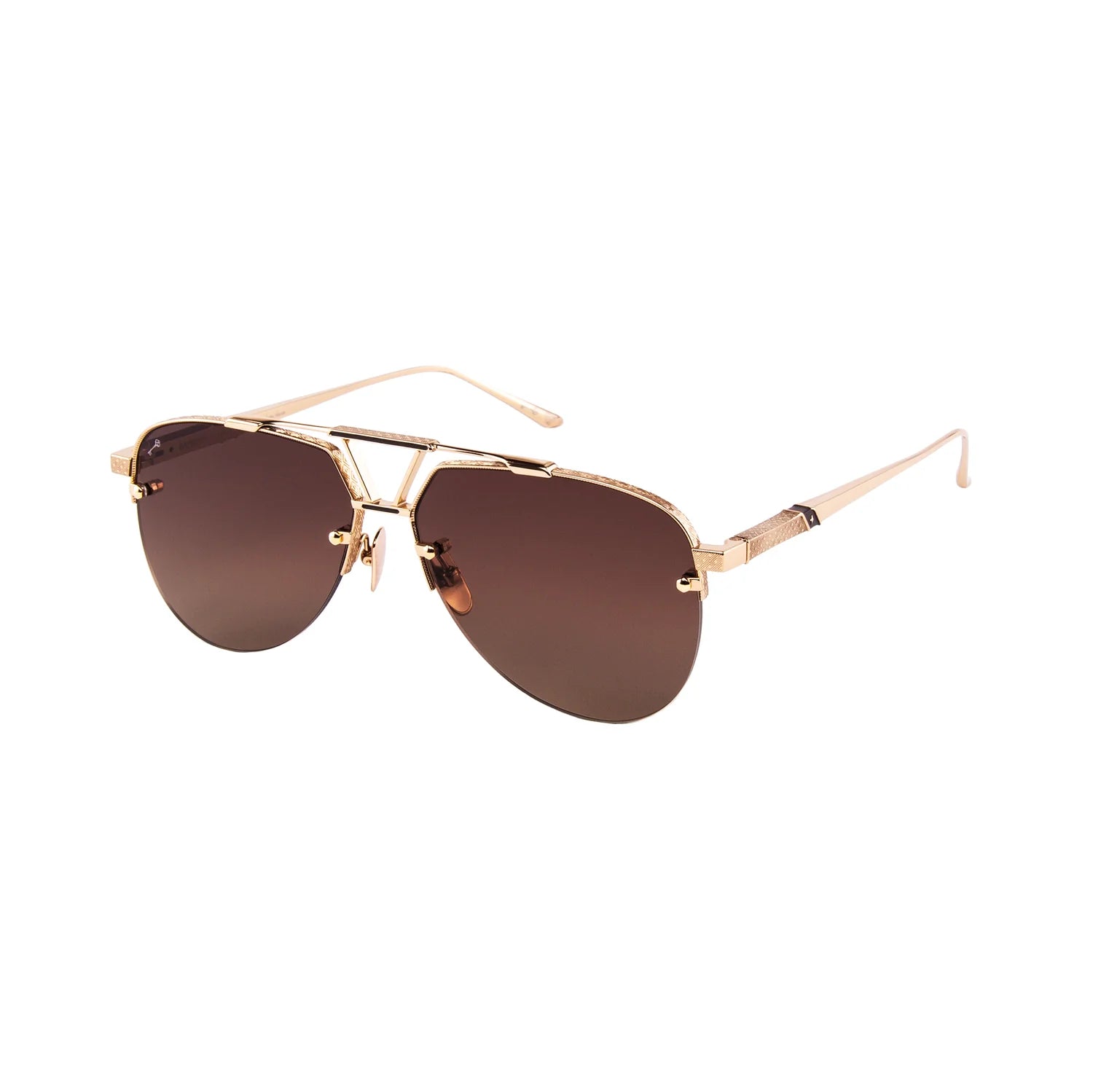 A pair of aviator sunglasses with a gold-tone metal frame and brown gradient lenses, shown on a plain white background.