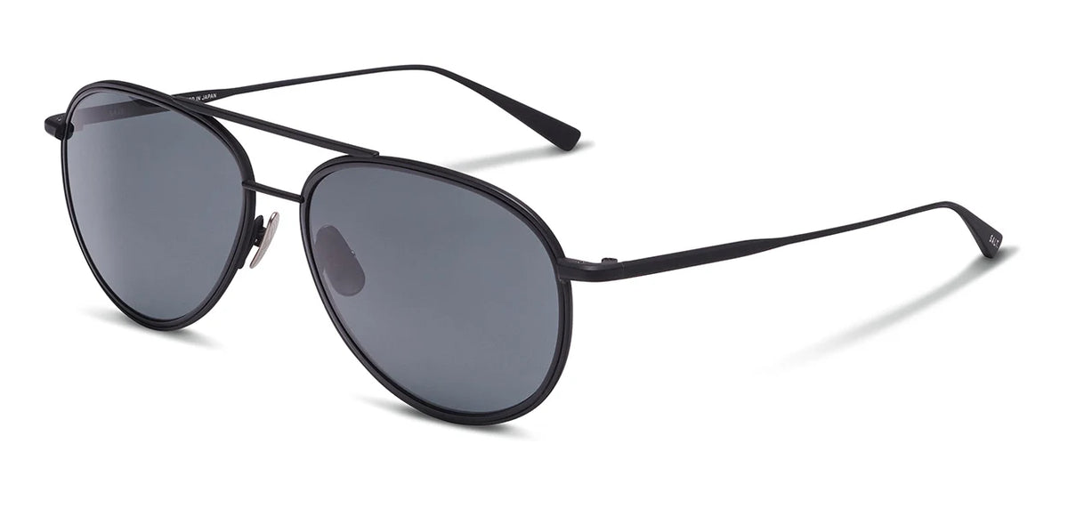 The SALT. Columbia 56 by SALT. are black aviator-style sunglasses with dark lenses, a thin metal frame accented by an acetate insert, and curved temples, shown on a white background.