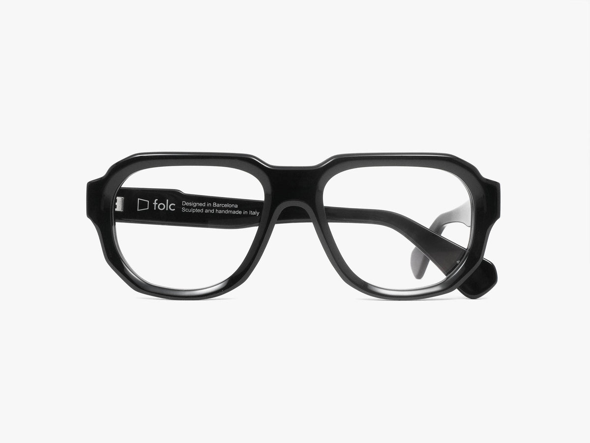 Folc Eris Italian-made acetate eyeglasses with a thick, angular frame and black rims.