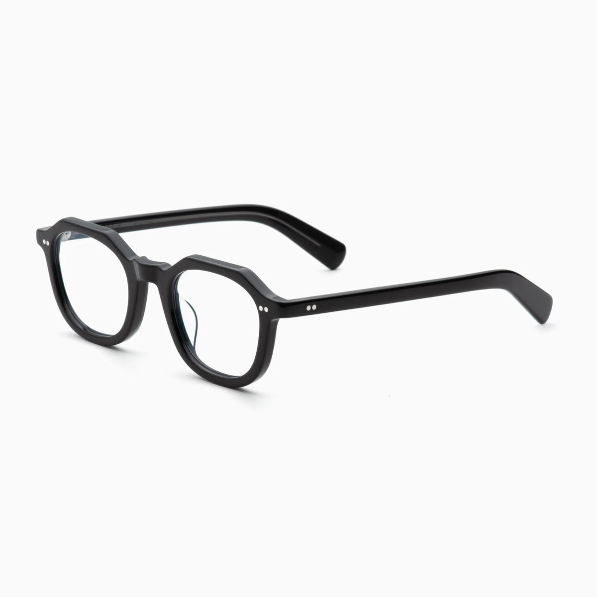 Akila Eira by Akila features black optical frames with thick, rectangular silhouettes and slightly rounded edges, displayed on a white background and oriented to the left.