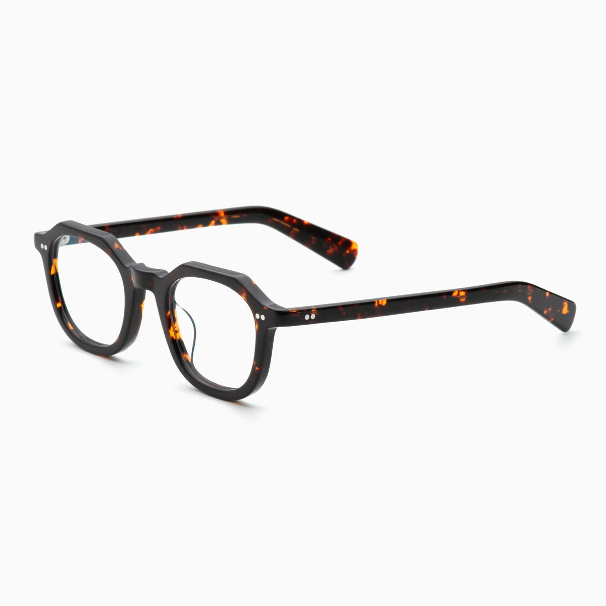 Akila Eira optical frames by Akila, featuring a tortoiseshell French crown panto shape with round lenses and a thick design, displayed on a white background at a slight angle.