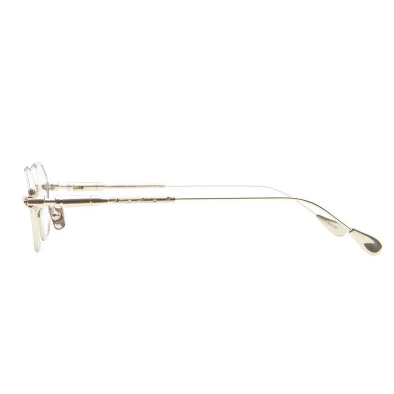 Gold-rimmed eyeglasses on a white background