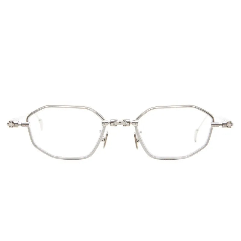 Silver eyeglasses on a white background
