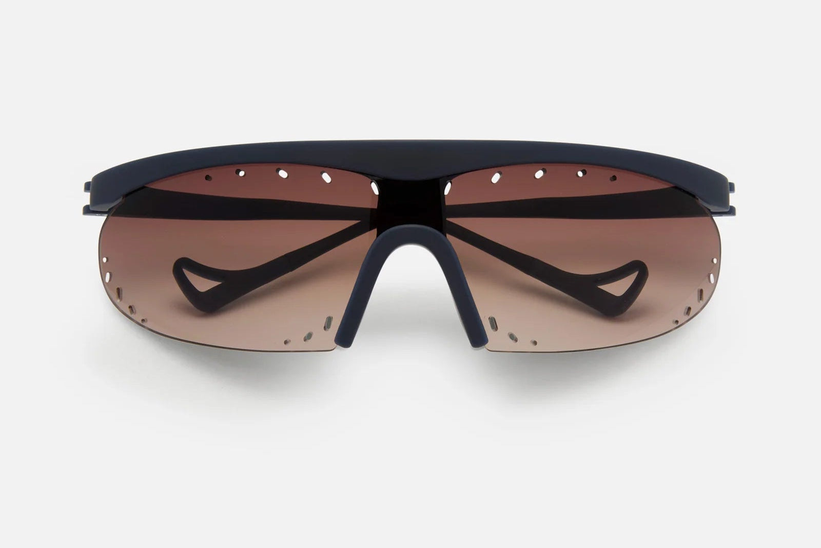 Black sunglasses with brown lenses on a white background