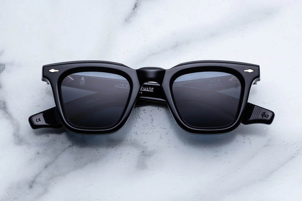 Jacques Marie Mage Leclair sunglasses in a black Wellington-shaped, classic rectangular frame with dark grey lenses.