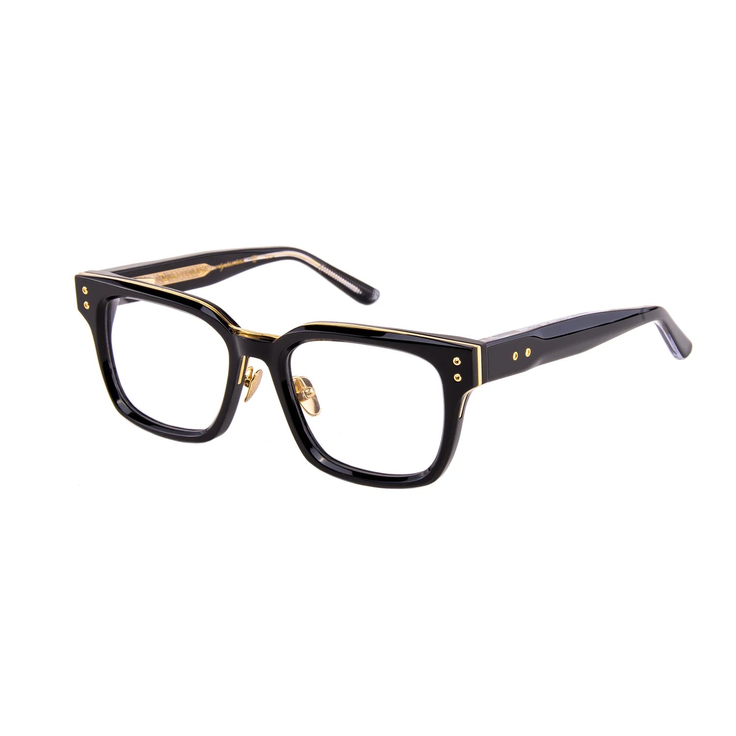 Black eyeglasses on a light gray background