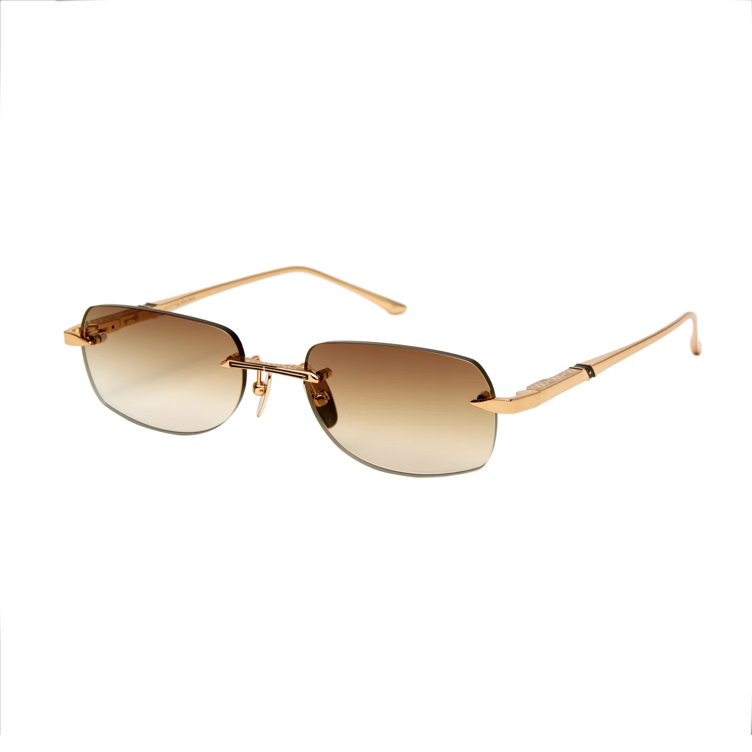 Gold-framed sunglasses with gradient lenses on a white background