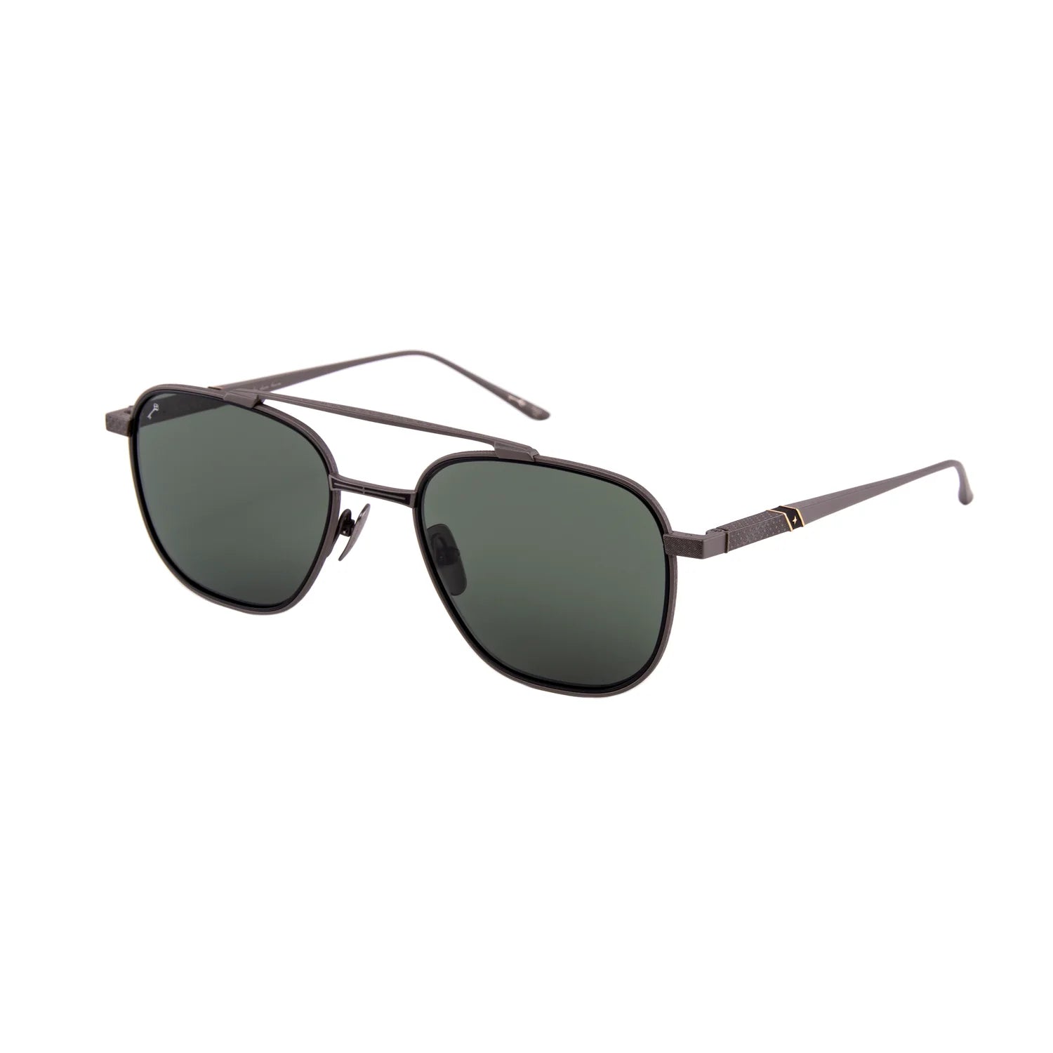 Gold-framed sunglasses with brown gradient lenses on a white background
