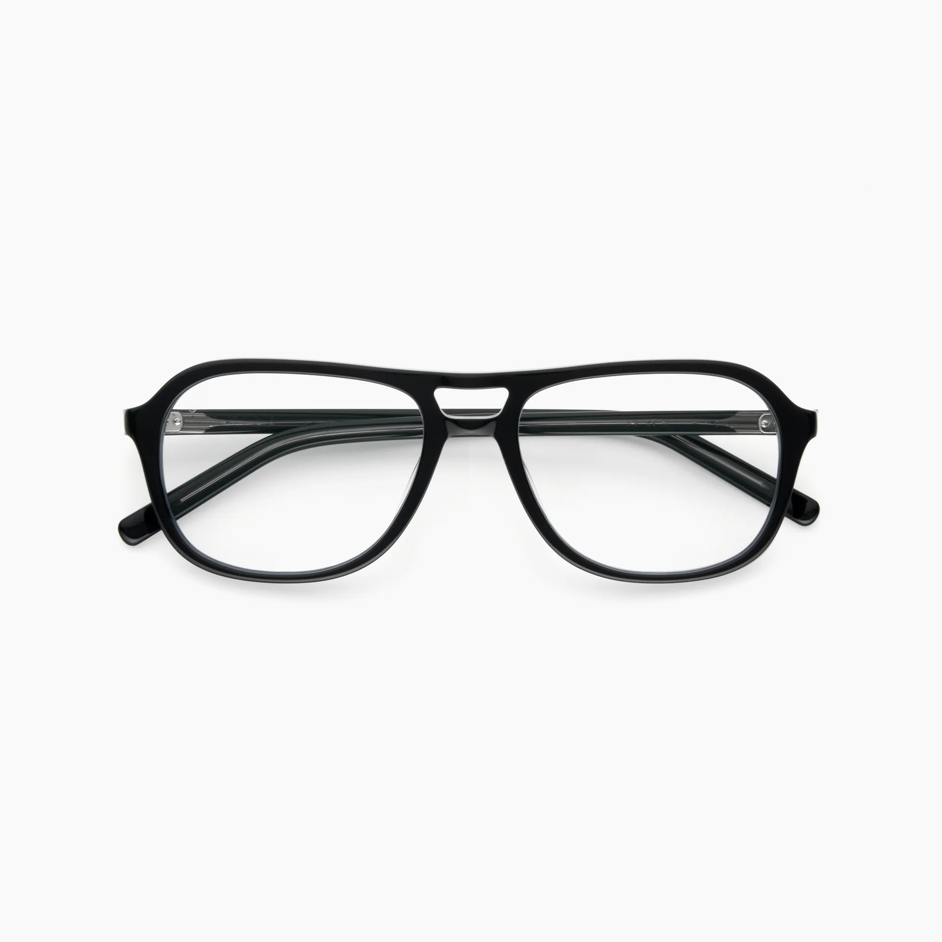 The Akila Myca by Akila showcases a black rectangular frame with a keyhole bridge, displayed facing forward against a white background. These prescription-ready eyeglasses feature clear blue-light-filtering lenses and thin, straight arms, blending modern style with practical function.