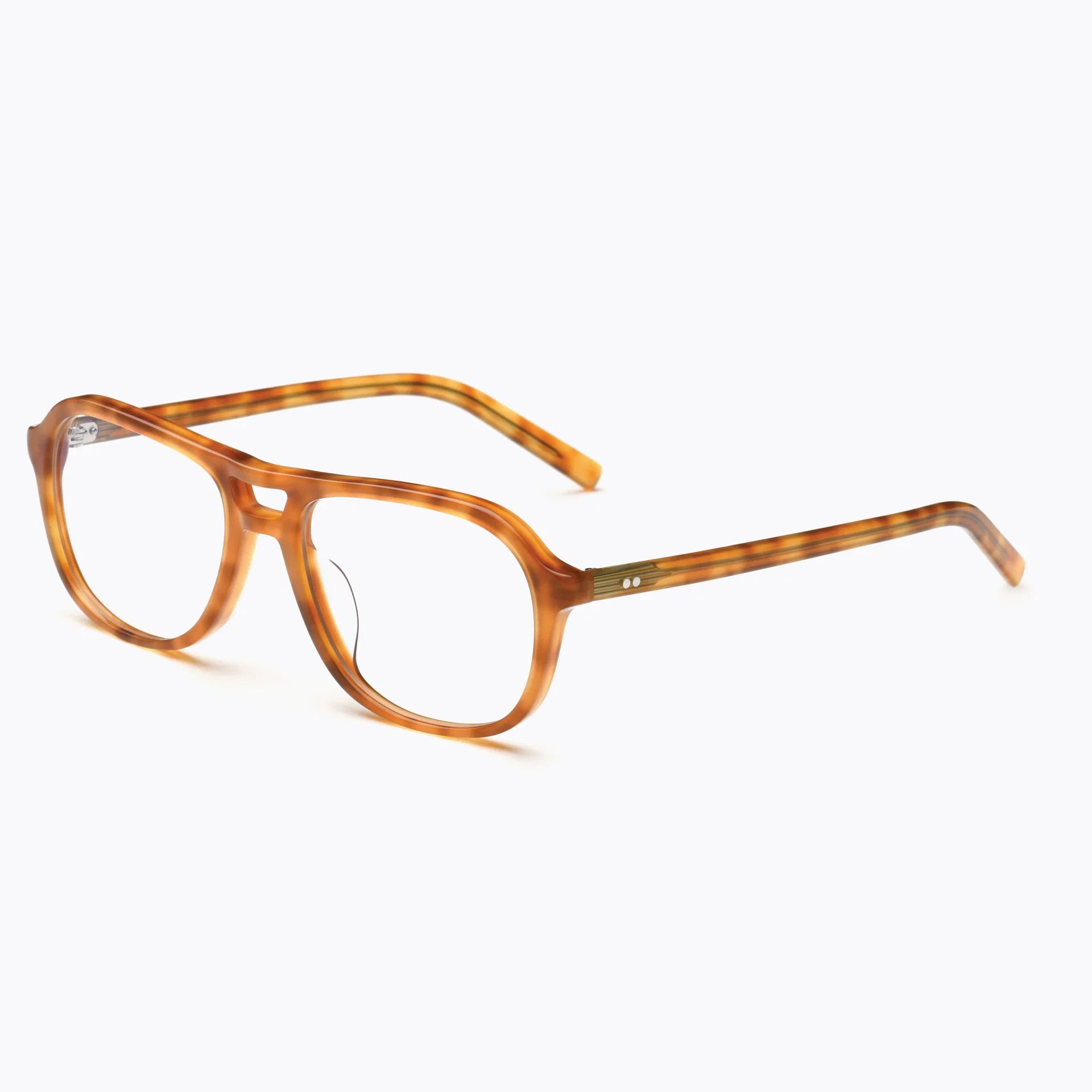 Akila Myca eyeglasses by Akila, shown on a white background, feature a thick rectangular frame in brown tortoiseshell with slightly rounded edges and clear blue-light-filtering lenses that are prescription-ready.