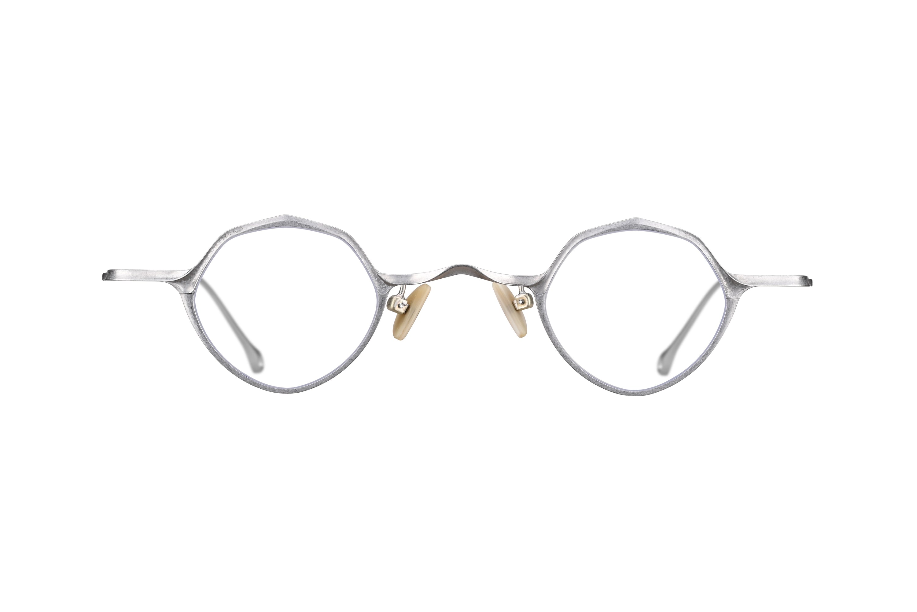 RIGARDS geometric optical glasses in textured silver metal with a subtle sculpted bridge, shown from the front.