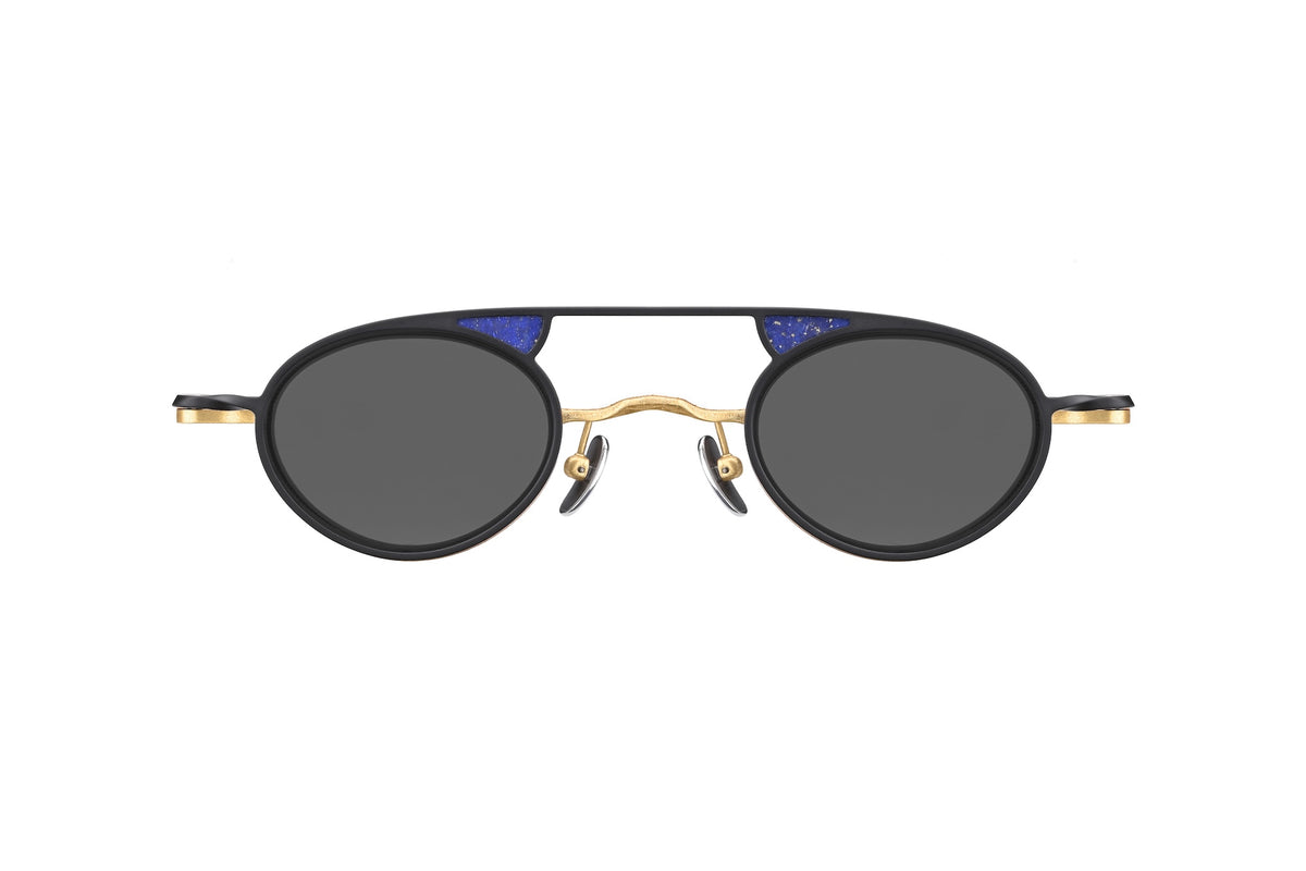 RIGARDS RG1010ZC handmade oval sunglasses with dark UV400 lenses, a gold bridge, and blue stone accents at the top of the frames.