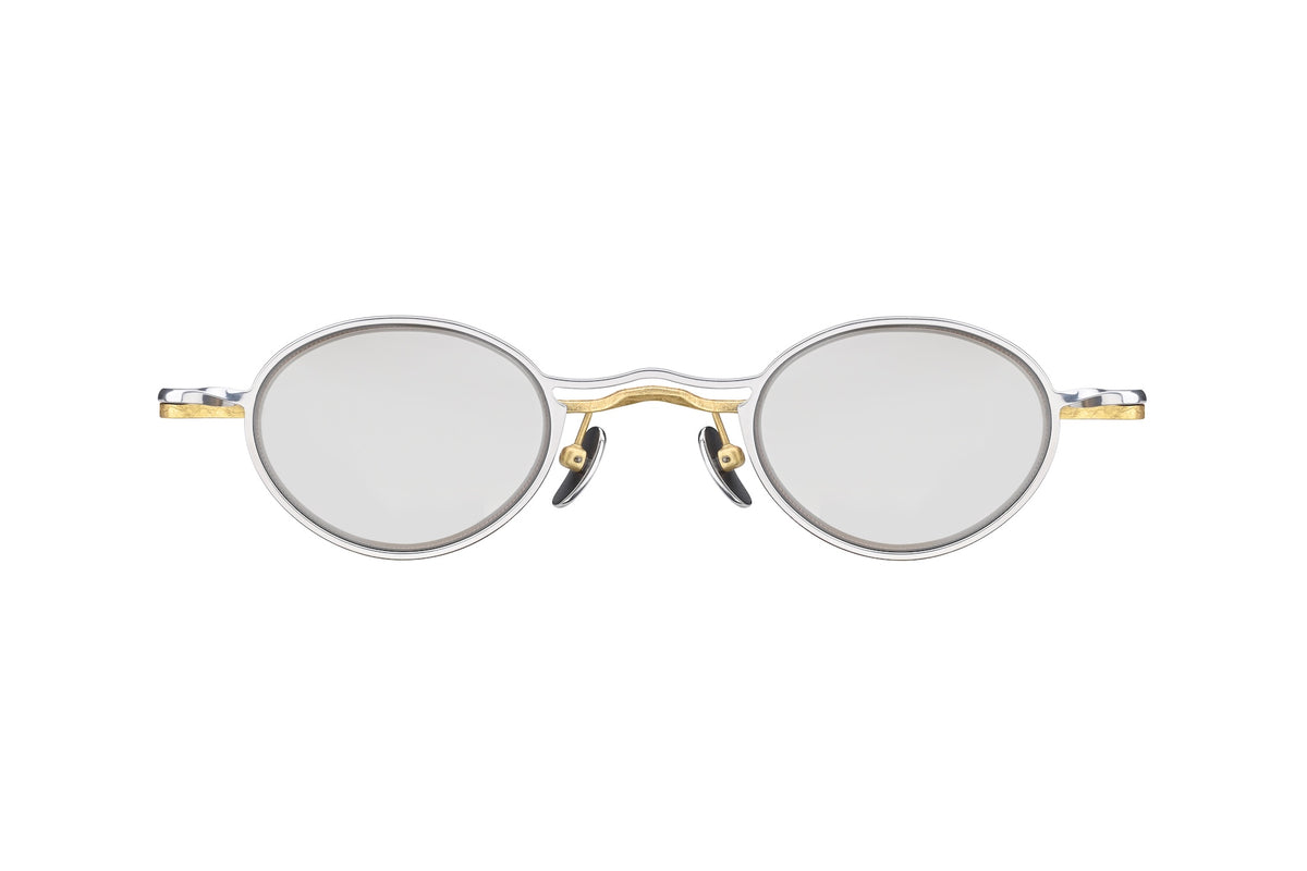 RIGARDS RG1010ZC handmade oval sunglasses featuring silver titanium frames with gold bridge and temple details.