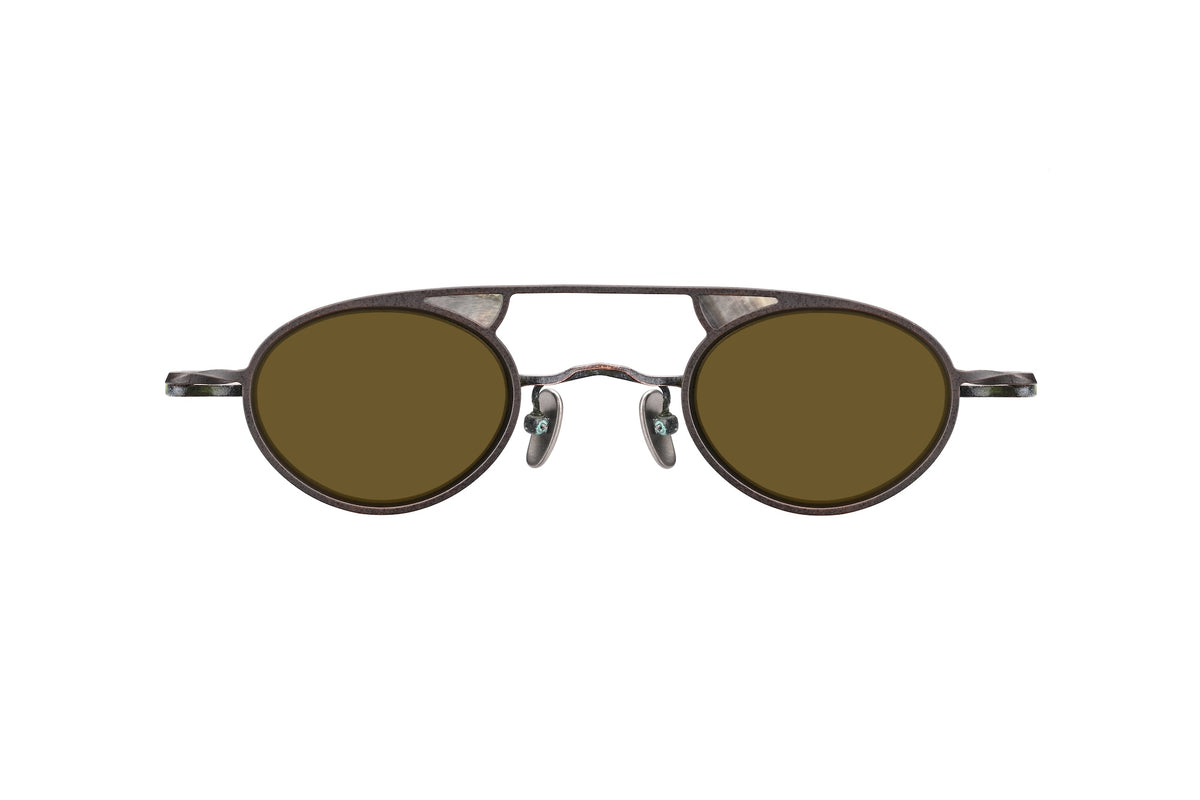 RIGARDS RG1010ZC oval sunglasses with brown UV400 lenses and a dark, textured titanium frame featuring a double bridge.