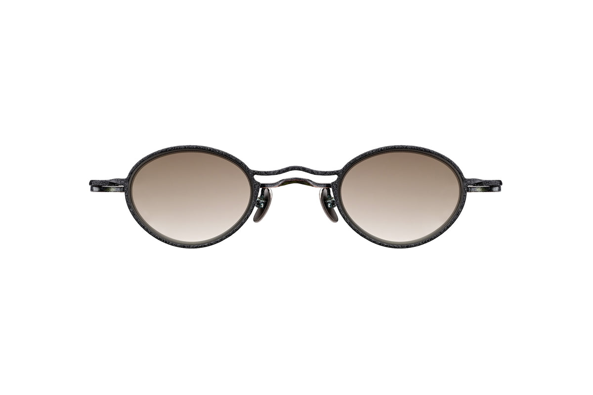 RIGARDS RG1010ZC oval-framed handmade sunglasses with dark textured rims and brown gradient titanium frame lenses.