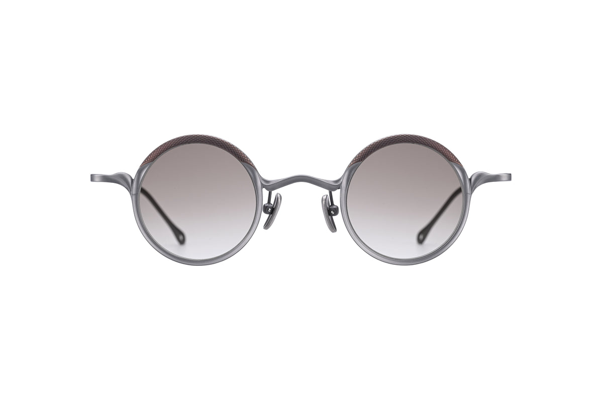 Round, gray RIGARDS RG1199CU sunglasses by RIGARDS with dark gradient UV400 sun lenses and thin metal frames, shown facing forward against a white background.
