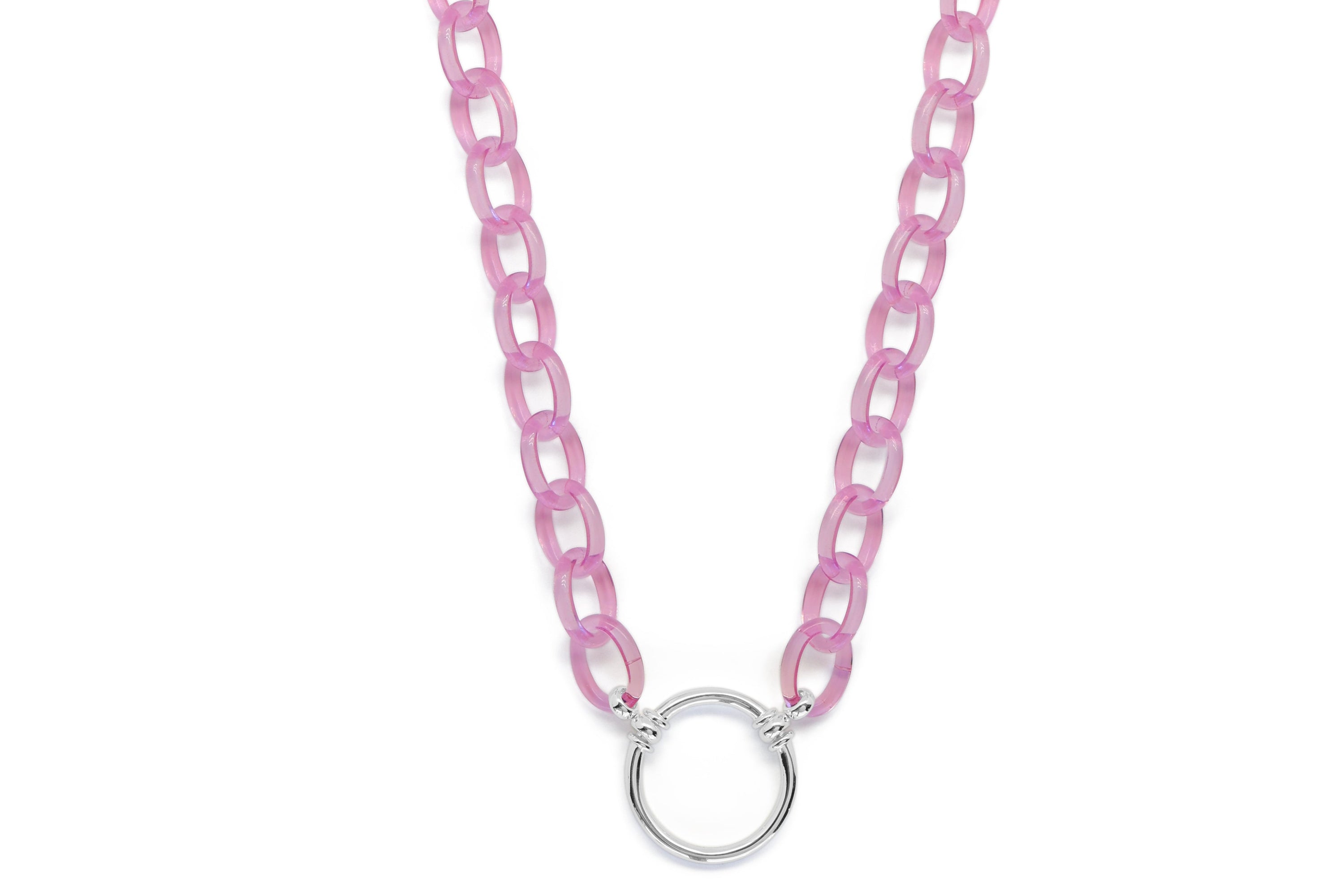 Pink chain necklace on a white background