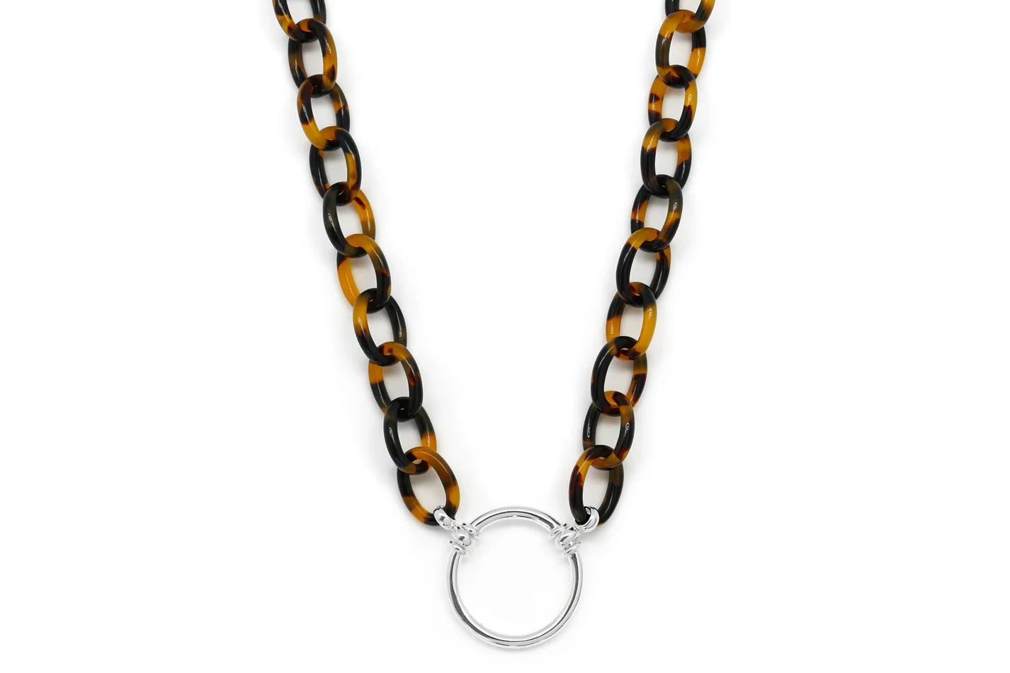 Chain lanyard with a metal ring on a white background