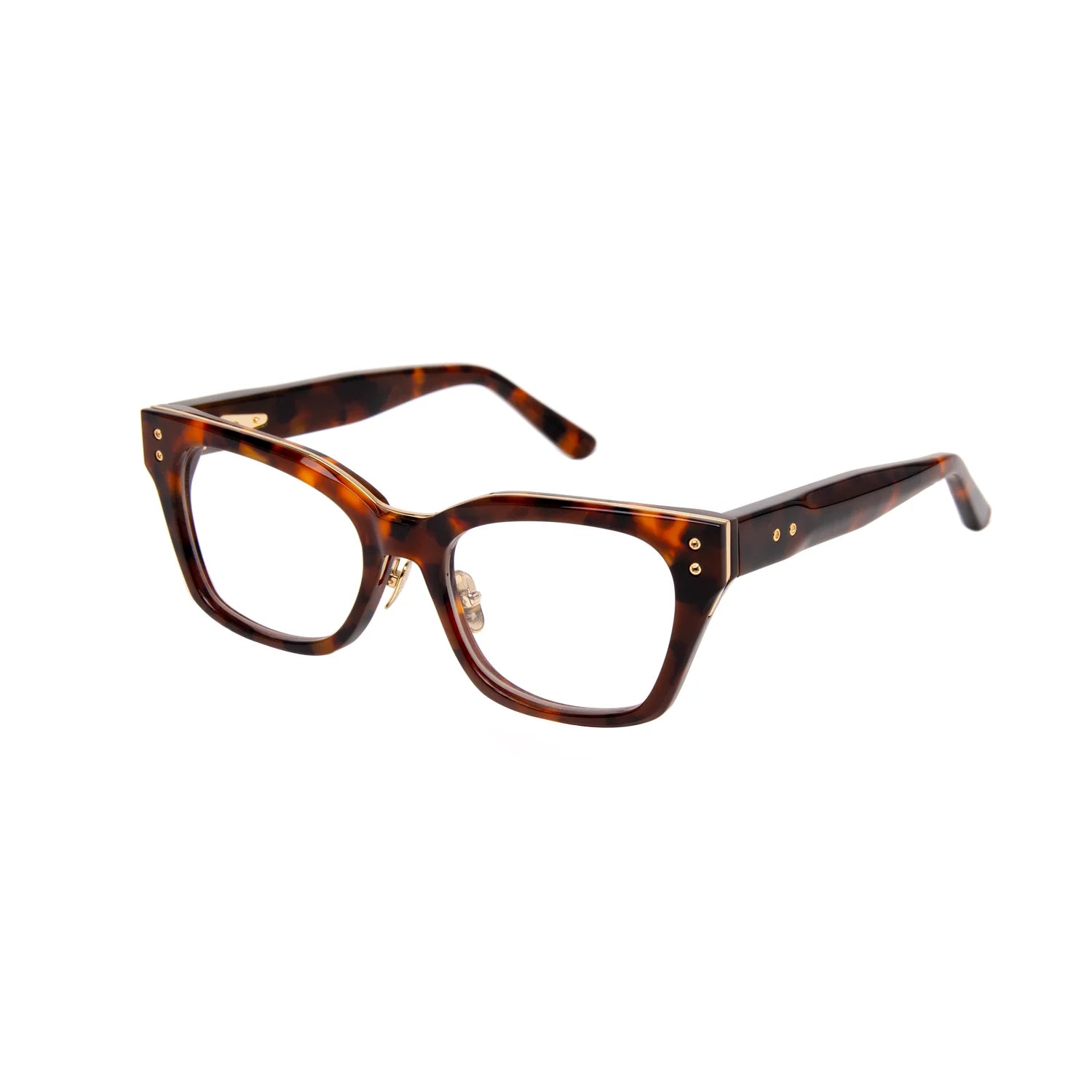 Tortoiseshell eyeglasses on a white background