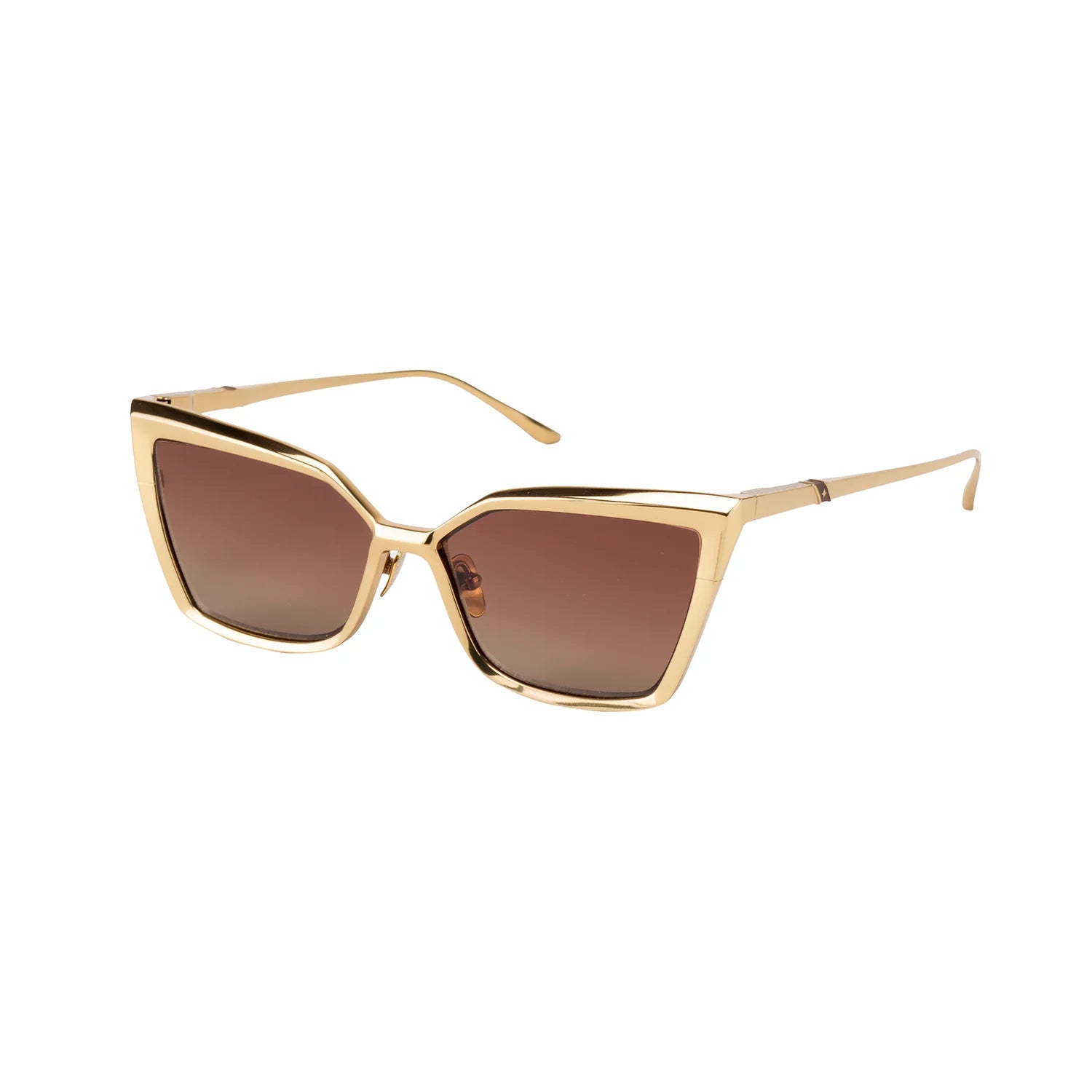 Gold glasses with brown lenses on white backround 