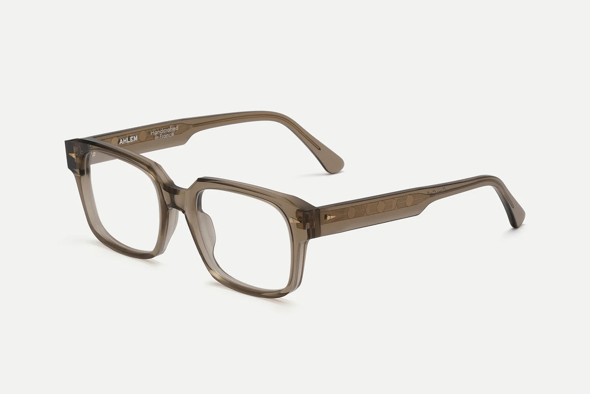 AHLEM Gros Caillou handcrafted French, square-framed glasses in translucent grey Italian acetate.