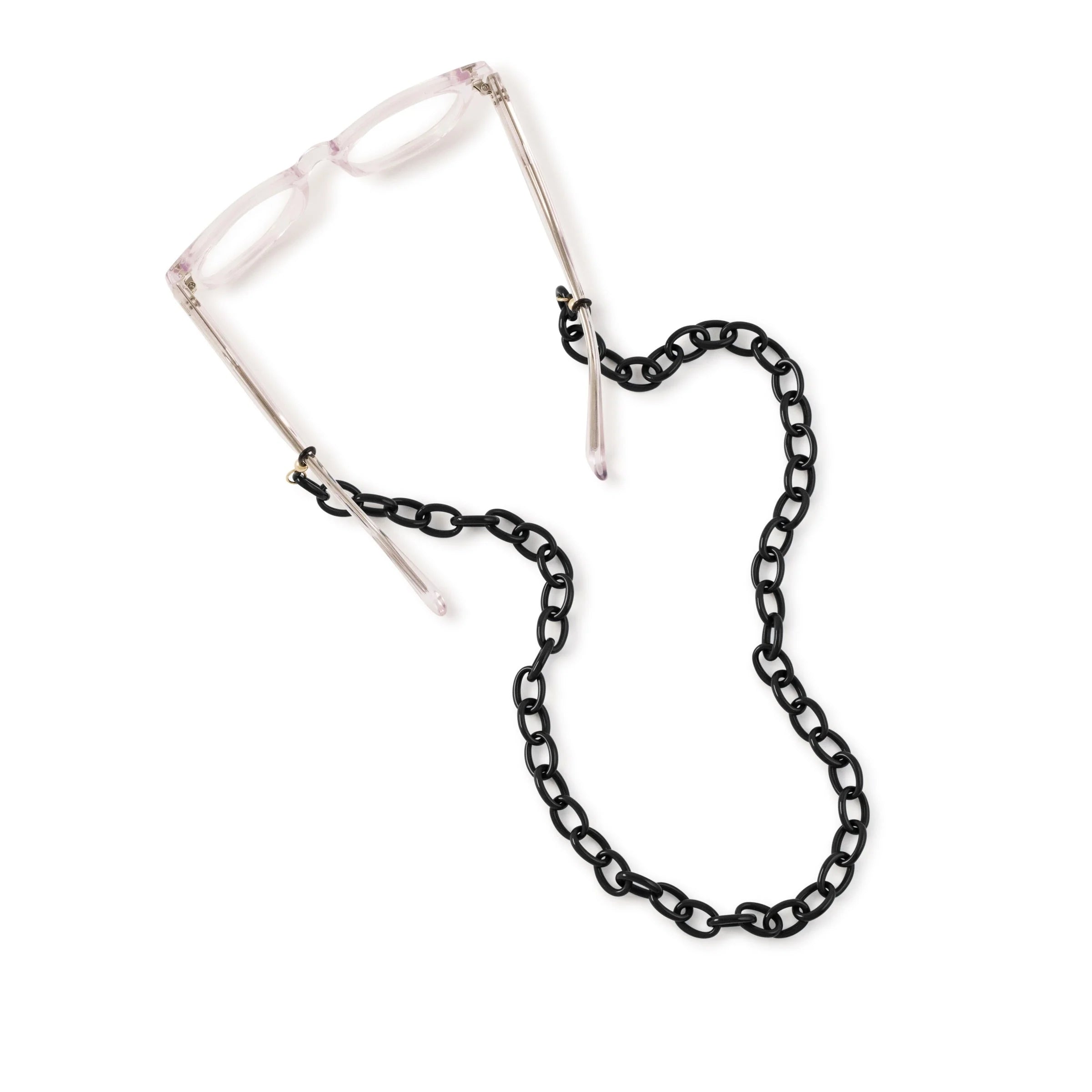 Black chain eyeglass holder on a white background