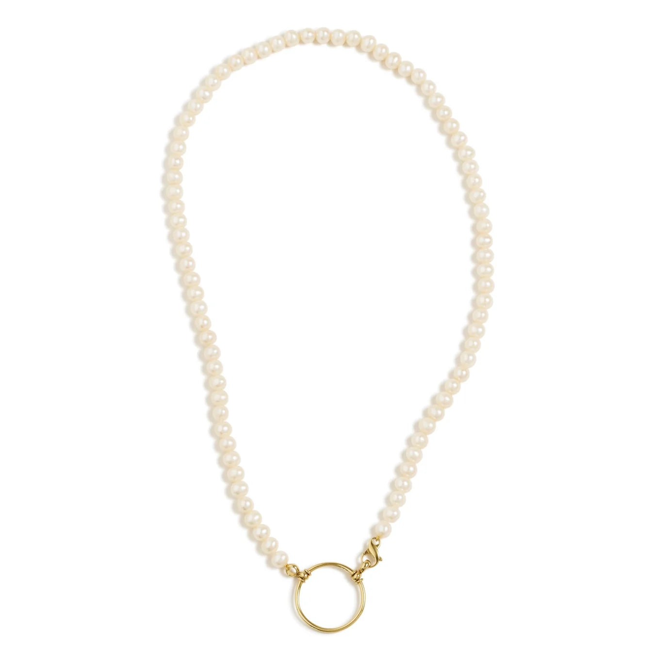 Pearl necklace with a gold clasp on a white background